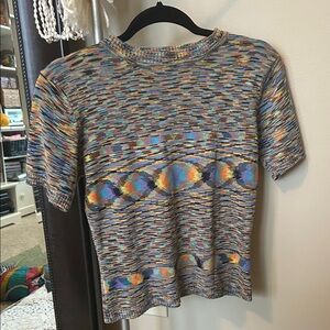 Vintage Colorful Knit Patterned Short Sleeve Top